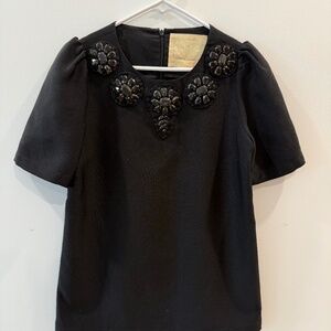 KARTA - Black & Gold Embellished Short Sleeve Blouse, Size L